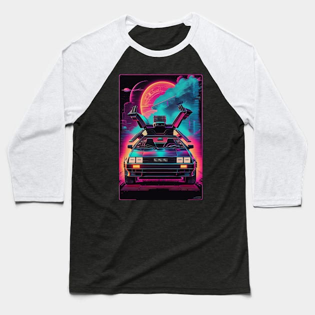 Delorean Synthwave Style Art Baseball T-Shirt by DeathAnarchy